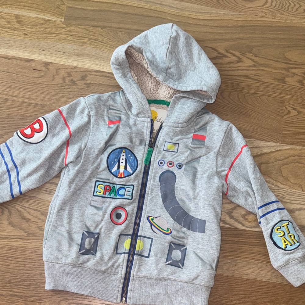 Mini Boden Gray Space-Themed Hoodie